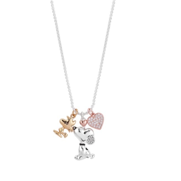 NEW Peanuts Tri-Tone Crystal Snoopy, Woodstock & Heart Charm Pendant Necklace - Picture 3 of 16